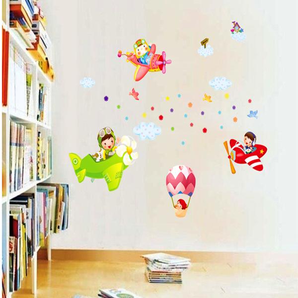 Removable children's room wall sticker Space plane Large hot air balloon Special offer kindergarten