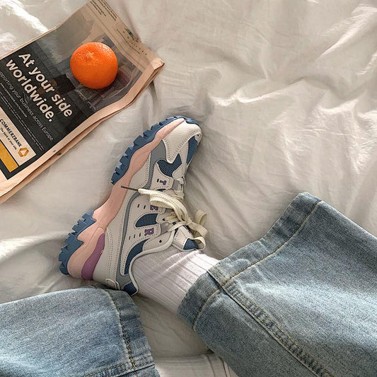 2020 Korean Version of Ins Harajuku Girl Pink Old Shoes Mesh Breathable Thick Bottom Net Red Casual Sports Shoes