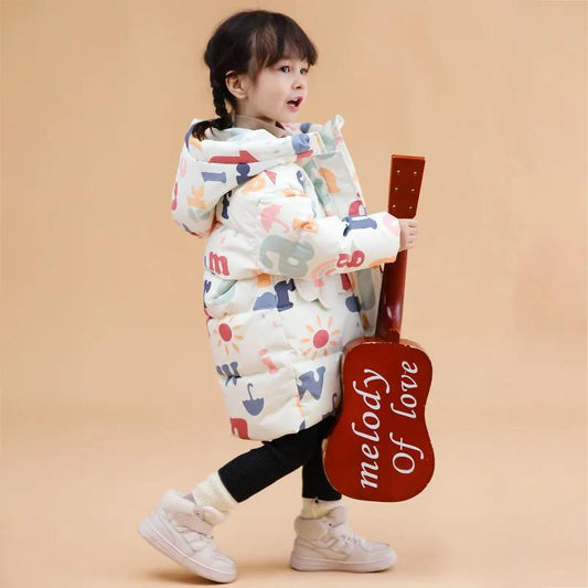 White Duck Down Children's Down Jacket Mid-length Girl Children's Jacket Winter