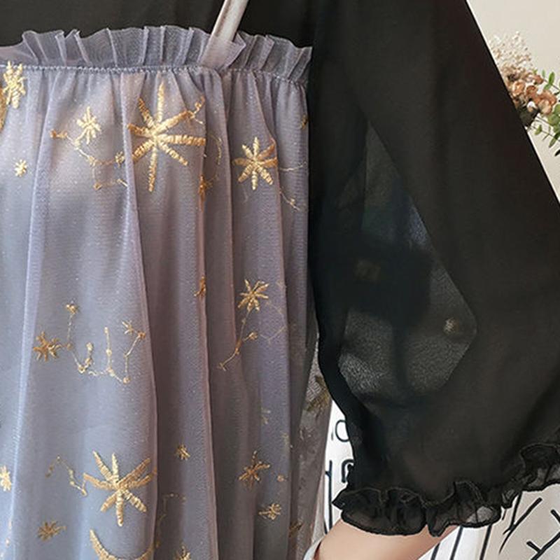 Summer Dress Chiffon Gauze Plus Sequins Fake Two-piece Small Girl Dress