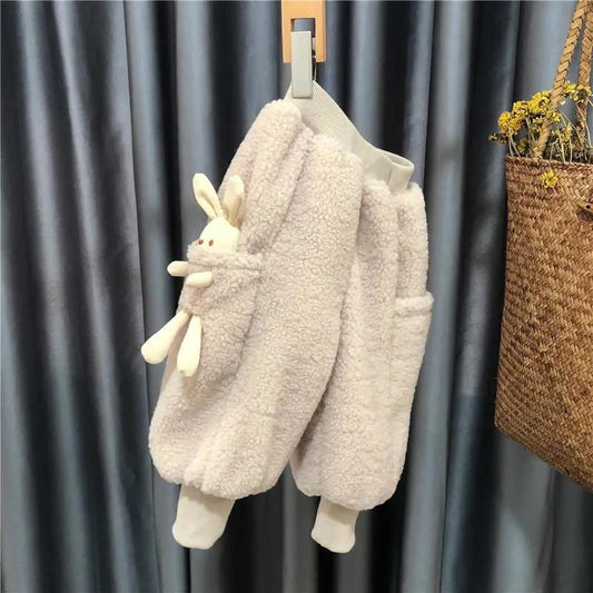 Baby Cotton Pants Thickened Outer Wear Baby Plush Thickened Pants Girls' Harlan Pants Autumn and Winter