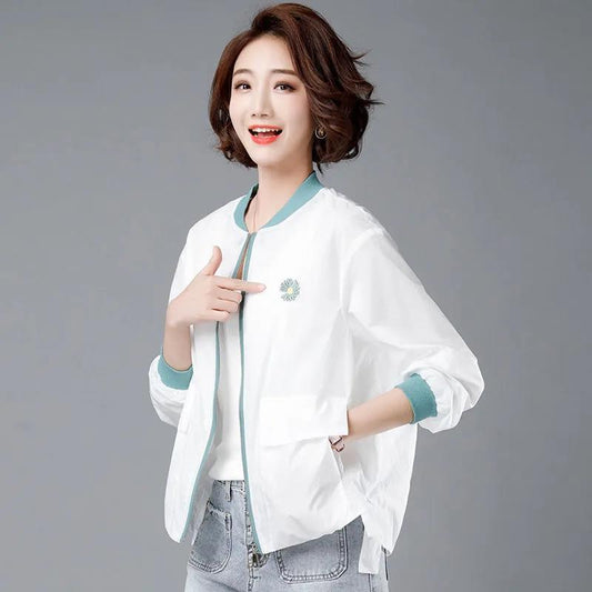 Embroidered Sun Protection Clothing Women's Long-sleeved Summer Light and Breathable Short Coat Loose Anti-snoring Clothing Top
