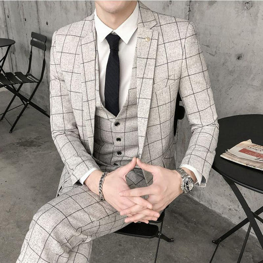 Slim Suit Groom Handsome Wedding Dress Male Fashion Solid Color Suit Business Casual Jacket Pants Vest Inch Shirt Suit