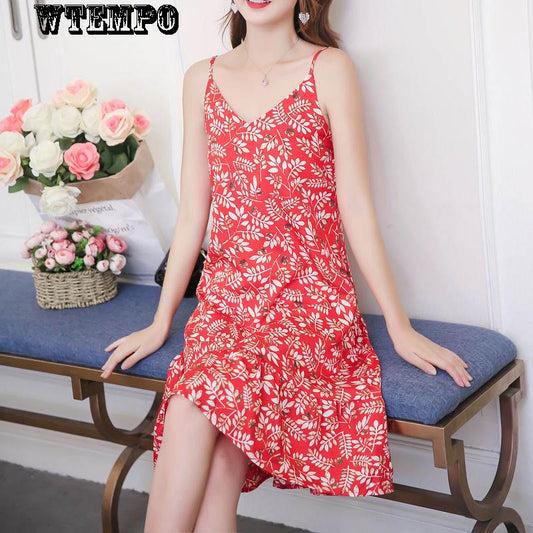 Fashion floral dress skirt female summer long section ruffled bottom strap dress chiffon