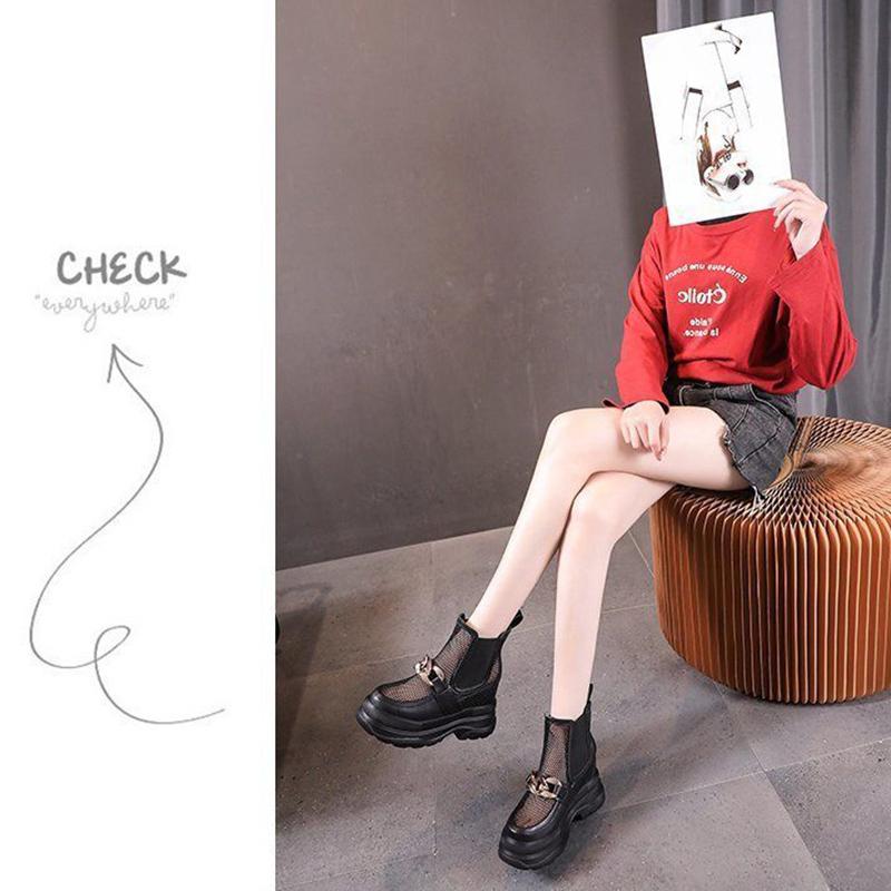 Women's Net Gauze Cool Short Martin Boots Within 10cm Summer Breathable Net Red Hollow Platform Net Boots
