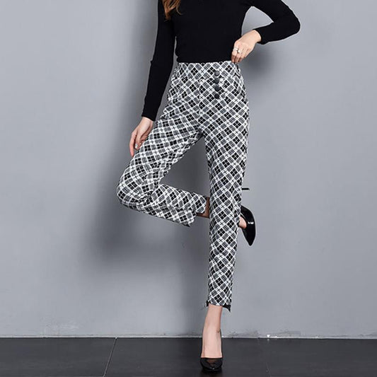 Spring and Summer Plaid Pants Korean Casual Pants Trousers Feet Harem Pants Women Are Thin Straight Loose Large Size Thin Section