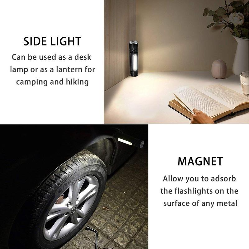 Multifunctional LED Flashlight USB Rechargeable Powerful T6 Torch COB Light Flashlight Tail Magnet