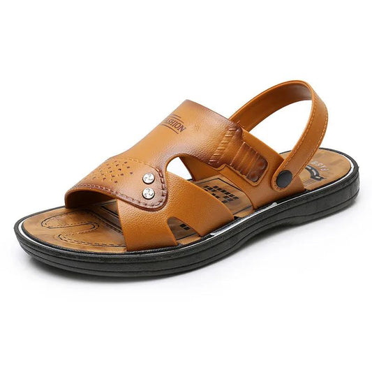 Sandals Men's Beach Shoes Non-slip Wear-resistant Summer Outer Wear Men's Sandals Casual Middle-aged Flat Sandals Simple and Comfortable