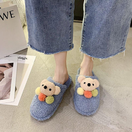 Girls Plush Slippers Cute Papillon Design Flat Shoes Home Leisure Warm Autumn and Winter