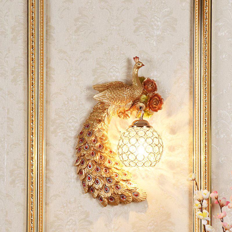 Luxury peacock crystal wall lamp Nordic bedroom bedside living room TV background led wall lamp