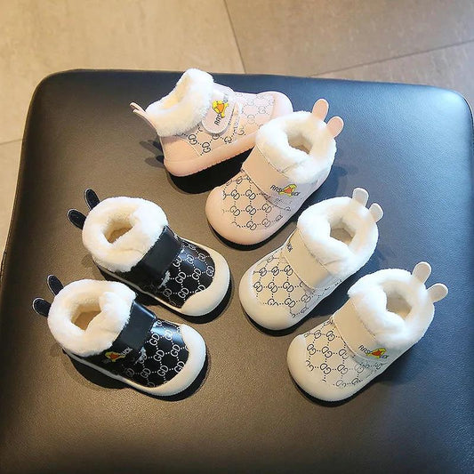 Baby Cotton Shoes, Boys' Shoes, Soft Soled Shoes, Autumn and Winter Infant Walking Shoes, Girls' Plush Warm High Top Shoes