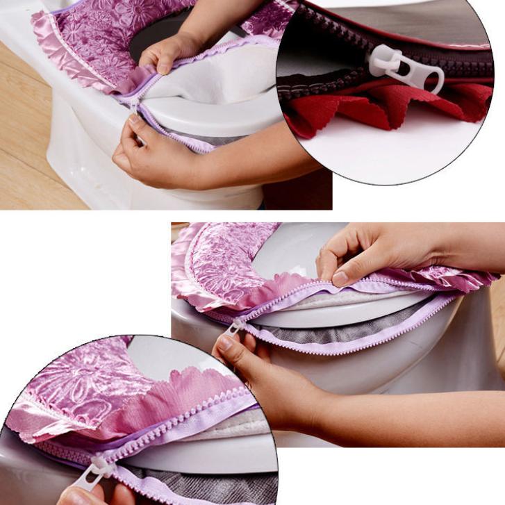 Universal Toilet Pad Household Zipper Toilet Cover Waterproof Thickened Toilet Pad Cushion Autumn and Winter Toilet Cover Toilet Pad