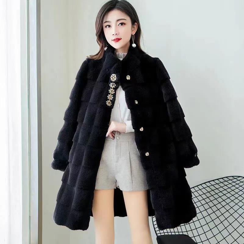 Thickened Fur One Danish Mink Coat Women's Winter Mid-length Imitation Mink Fleece Coat