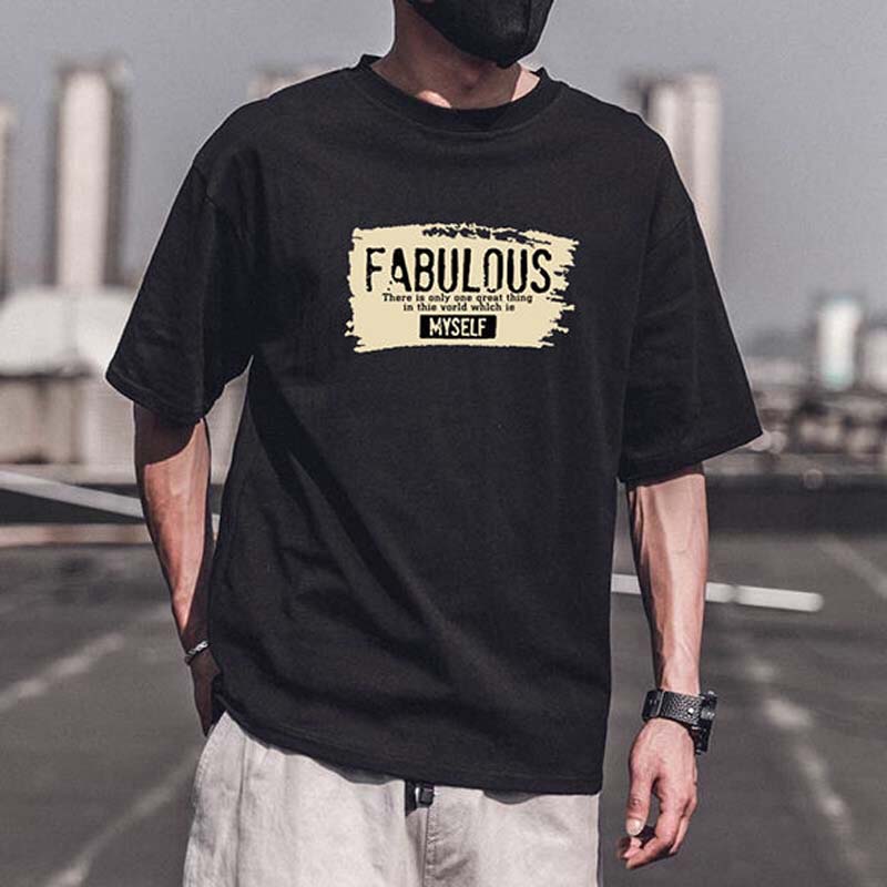 Men's Cotton Loose T-shirt Youth All-match Sweat-absorbent and Breathable T-shirt