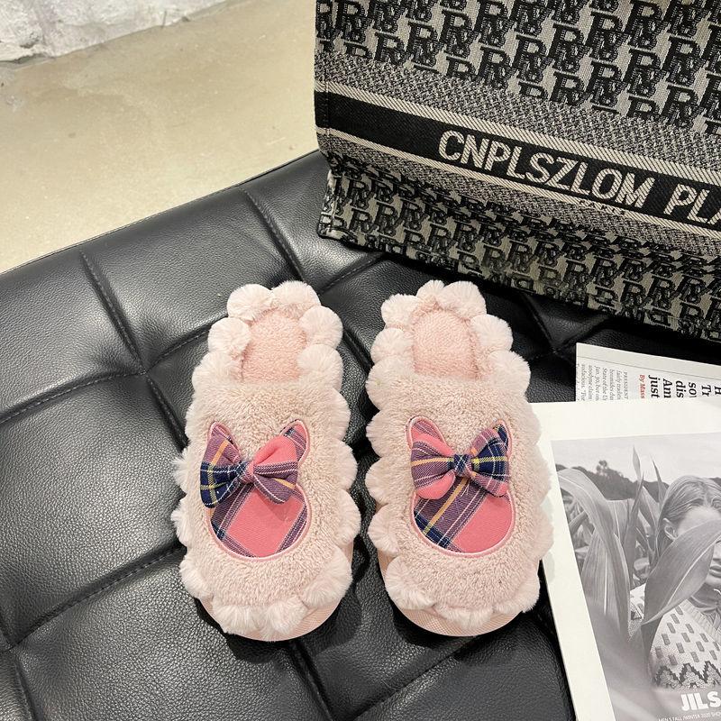 Thick-soled Fur Slippers Women's Autumn and Winter Wear Baotou Cotton Slippers Indoor Home Warm Non-slip Flat Shoes