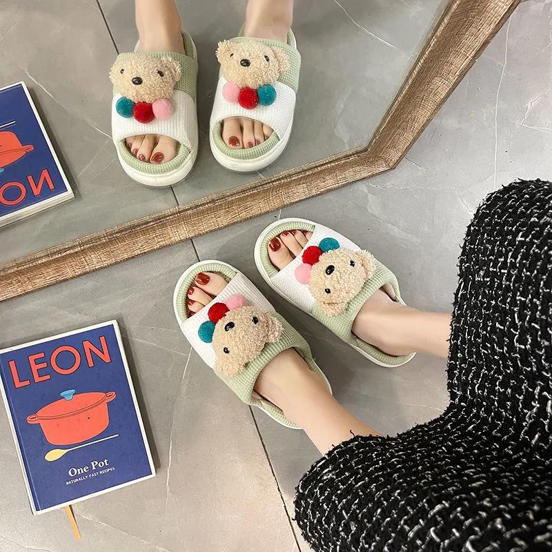 Four Seasons Linen Slippers Thick Bottom Non-slip Home Casual Cotton Linen Floor Slippers