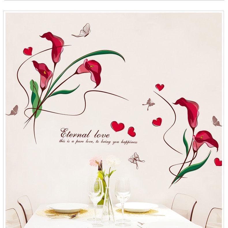 Romantic bedroom background wall sticker simple elegant calla lily red flower 3D wallpaper