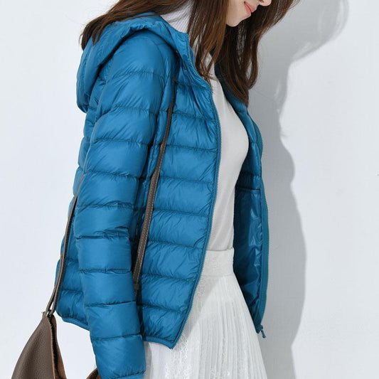 Winter Woman Hooded Down Coat Short White Duck Down Jacket Female Ultra Light Slim Solid Down Jackets Portable Parkas