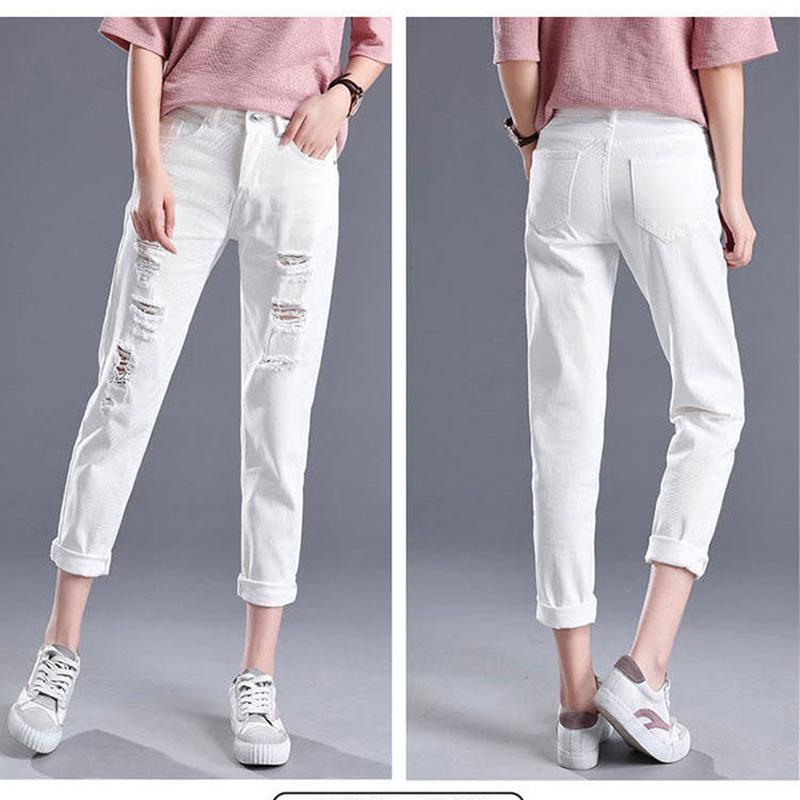 WTEMPO Women's Ripped Jeans Loose and Slim Wide Leg Straight Denim Big Pocket Trousers