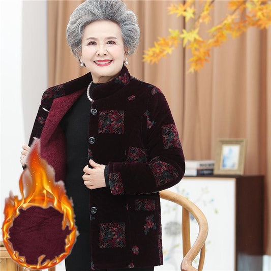 Grandma Clothes Middle-aged and Elderly Winter Clothes Women Plus Velvet Thick Padded Jacket Elderly Clothes Mother Autumn and Winter Coat