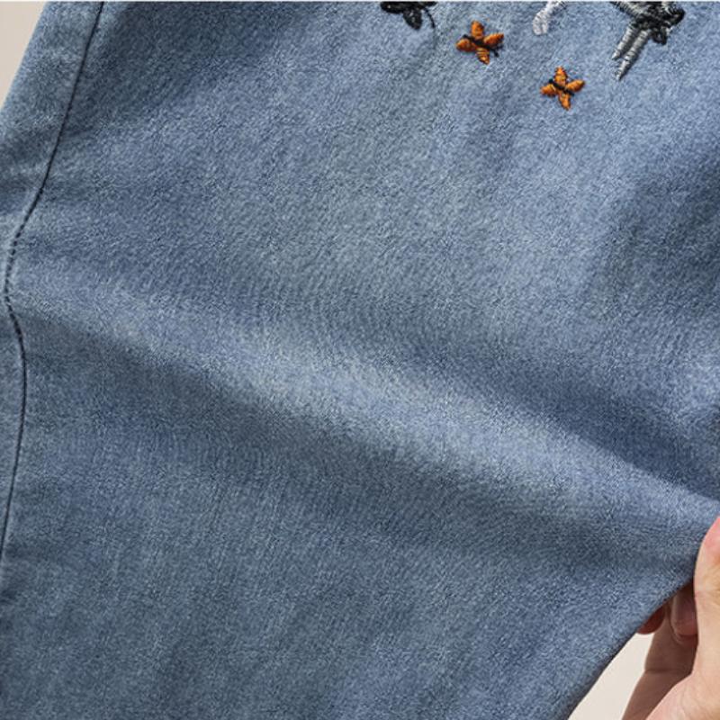 Spring and Autumn Embroidered High Waist Jeans Women's Large Size Loose and Thin Korean Female Student Nine Harlan Daddy Pants