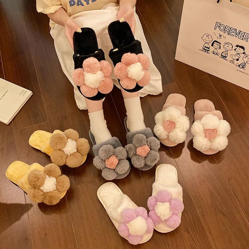 Autumn and Winter Big Flower Design Slippers Non-slip Thermal Insulation Cotton Shoes Comfortable Casual Fashion