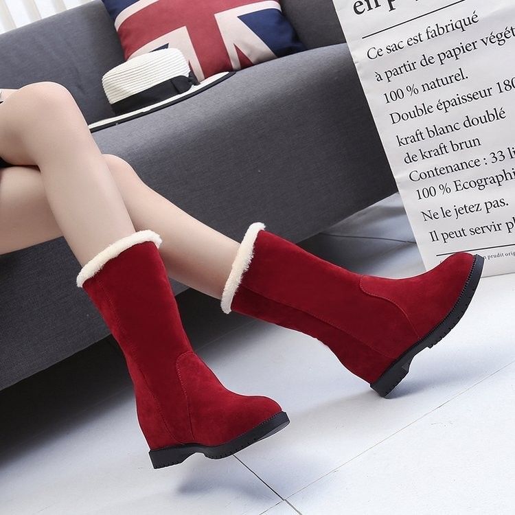 Winter Anti-skiing Boots Korean Women's Mid-tube Plus Velvet Thick Warm Shoes Comfortable Cotton Boots
