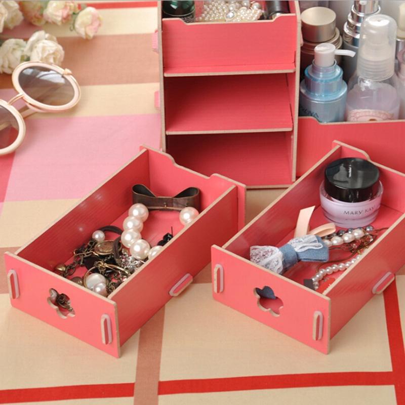 Wooden Office Storage Box Desktop Jewelry Container Organizer Cosmetic Case