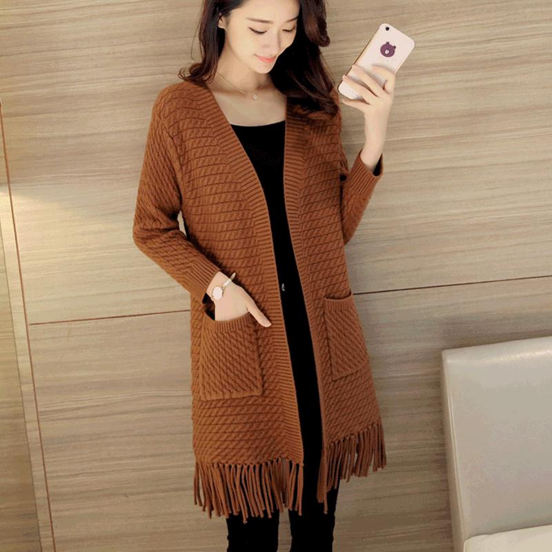 Spring and Autumn Loose Plus Size Sweater Mid-length Tassel Knitted Jacket Cardigan All-match Female Jacket