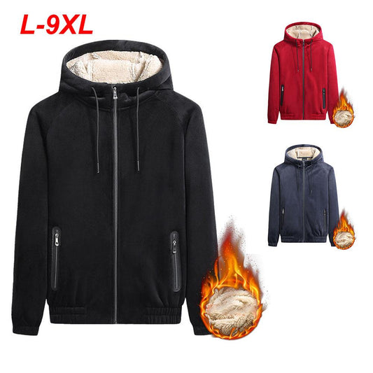 Autumn and Winter Hooded Cardigan Jacket Plus Velvet Padded Warm Jacket Plus Size Men's Jacket