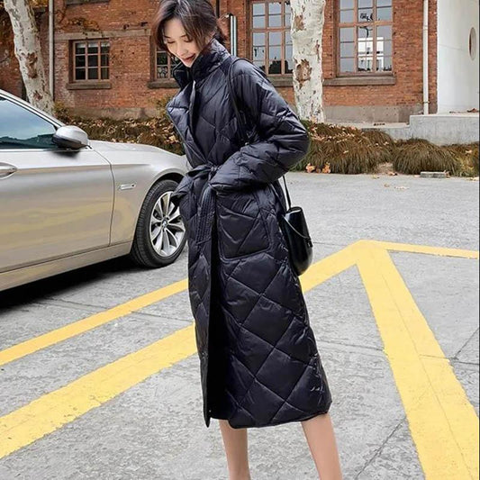 Down Padded Jacket Women's Winter Korean Style Temperament Was Thin Stand-up Collar Mid-length Over-the-knee Coat Thick Padded Jacket