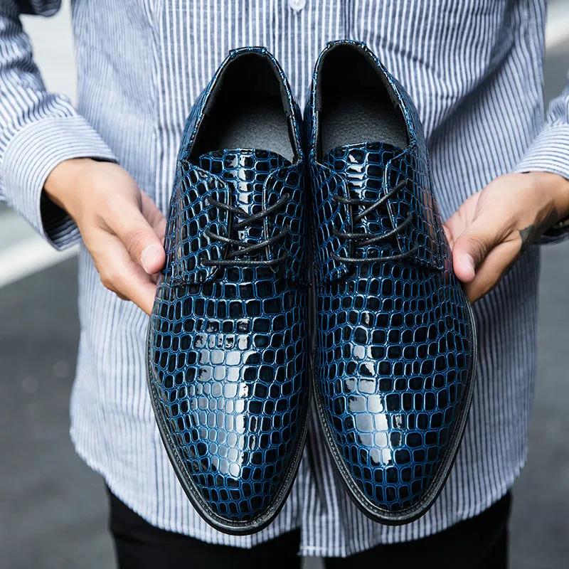 Men's Shoes Alligator British Pointed Men's High Heeled Shoes Personality Heightening Shoes Hair Stylist European Men's Shoes