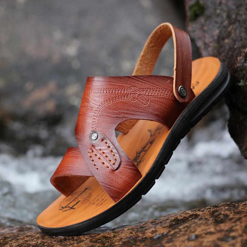Leather Men's Shoes Non-slip Beach Shoes Soft Bottom Shoes Breathable Men's Sandals Casual Shoes