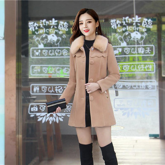 Mid-length Ladies Woolen Coat Winter Temperament Queen Mink-like Thick Warm Elegant Fashion Coat