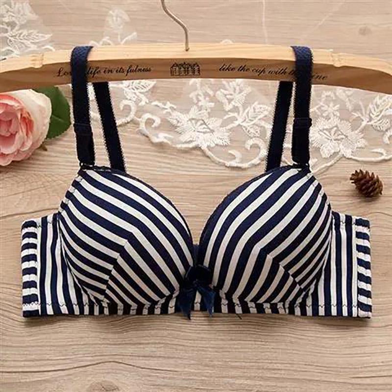Korean Version of Sexy Stripes Smooth Comfortable Skin-friendly Thin No Steel Ring Gathered Women's Underwear Bra