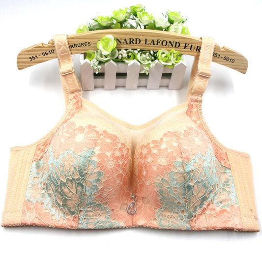 Women's Thin and Large Size Underwear Adjustment Type Bra with Steel Ring Breast-receiving and Anti-glare Full Cup Bra