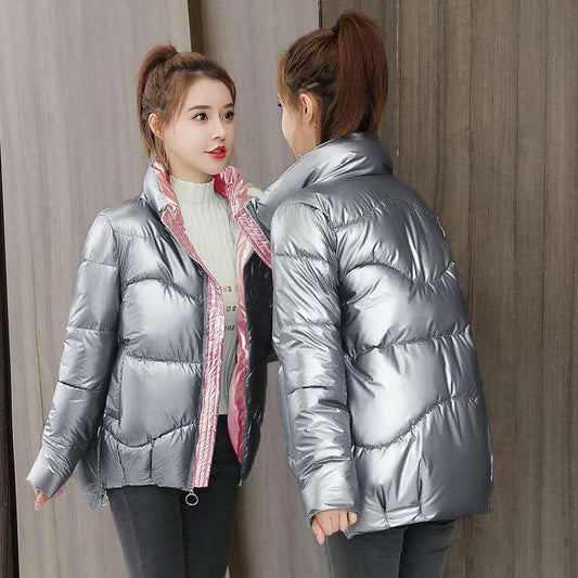 Winter Short Shiny Down Jacket Cotton Women's Loose and Thick Bread Jacket Winter Thick Warm Jacket Can Not Be Mechanically Washed