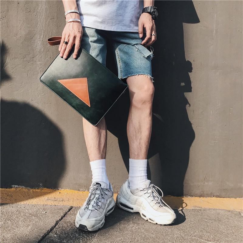 Business Briefcase Men Black Large Capacity Zipper Leather Anti-theft Waterproof Clutch IPad Bag