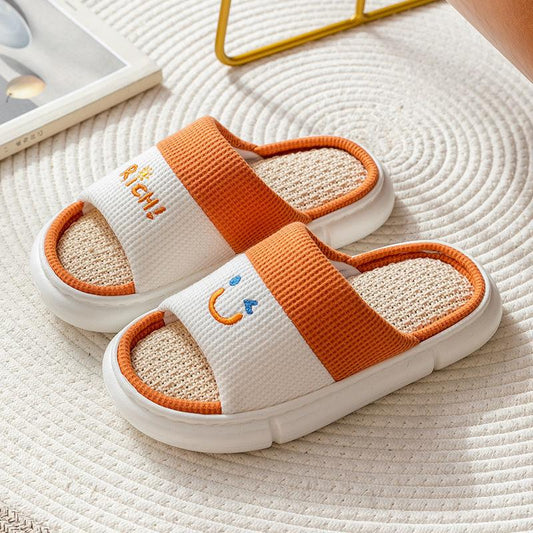 Breathable Linen Slippers Women Men Indoor Slippers Soft Sole Cartoon Design Lovers Home Floor Shoes Lovers Fashion Slippers