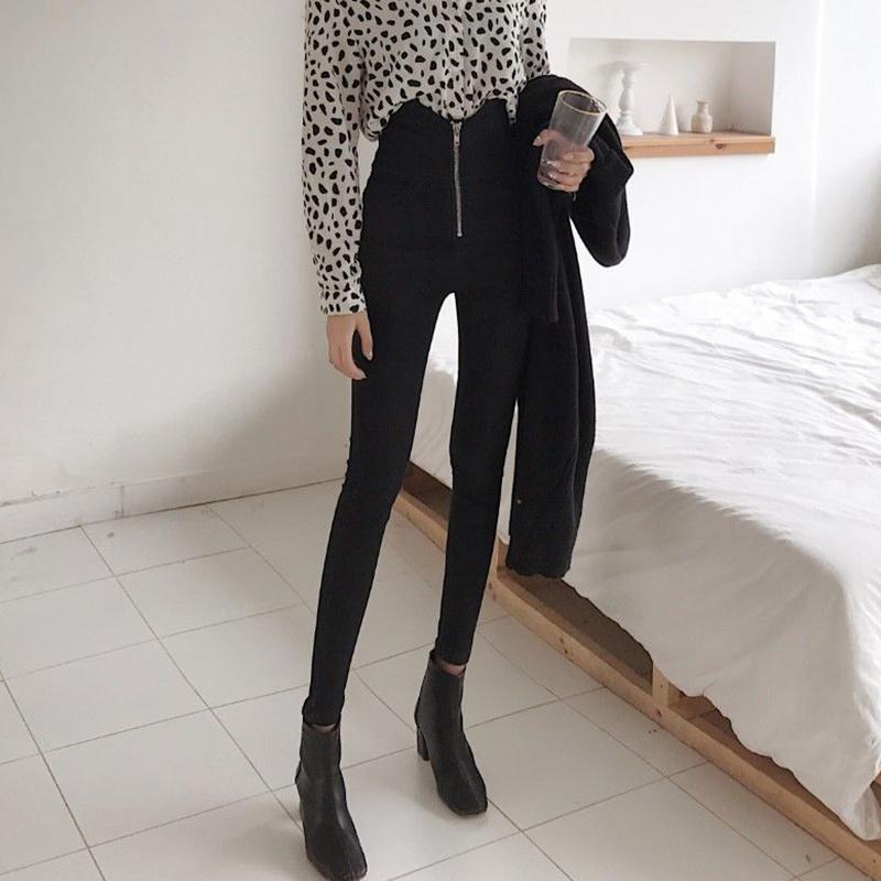 Women's Spring and Autumn High-waisted Thin Feet Pencil Pants Girls All-match Elastic Skinny Jeans