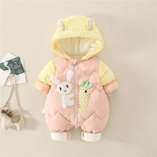 Net Celebrity Newborn Clothes Winter Female Baby Padded Clothes Outer Wear Autumn and Winter Suit Cute Rabbit Carrot Print Pattern Jumpsuit