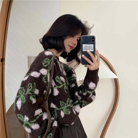 Autumn and Winter New Sweater Plus Velvet Thick Loose Casual Fashion Knitted Sweater Crochet Pattern Pullover Women's Sweater
