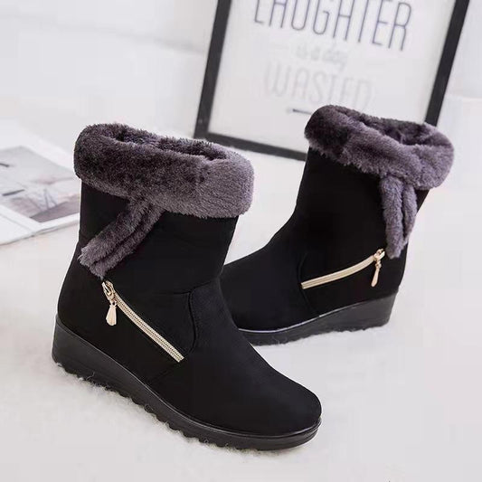 Women's Outdoor Winter Snow Boots Non-slip Warm Boots Fur Short Ankle Boots Slip-on Boots Cotton Boots Plus Size EU35-43