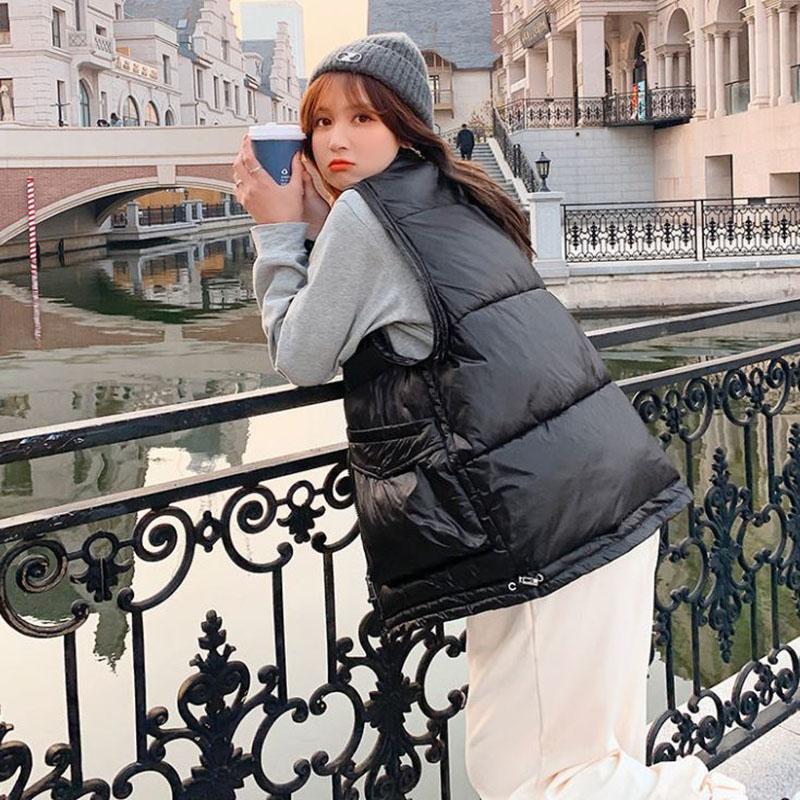 Winter Ladies Down Stand Collar Jacket Fashion Smooth Down Cotton Sleeveless Jacket Thick Warm Winter Vest