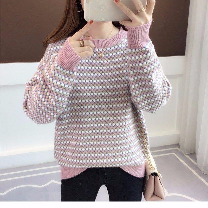 Fashion Women Stripe Sweater Contrast Color Knitted Pullover Knitwear Fashion Slim Woman Jumper