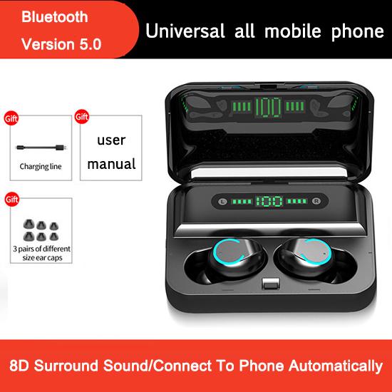 Bluetooth Earphones Mini LED Display Headphone Stero Sound 1200mah Power Bank Sport Wireless Headset