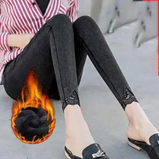 Gray Leggings Women Can't Afford To Wear Outside Winter Plus Velvet Thickening High Waist Thin Nine-point Pencil Pants Trousers All-match