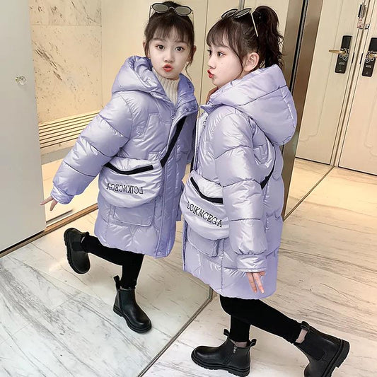 Girls' Winter Warm Cotton Coat Plush Thick Windproof Cotton Clothing