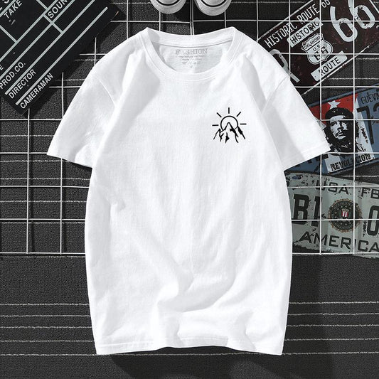 100% Cotton Short-sleeved Male Loose Student Half-sleeved T-shirt Summer Round Neck National Tide Bottoming Shirt