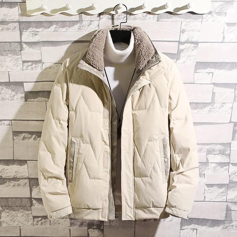 Men's Winter Light Down Jacket Trend Short Lamb Fur Collar White Duck Down Warm Jacket